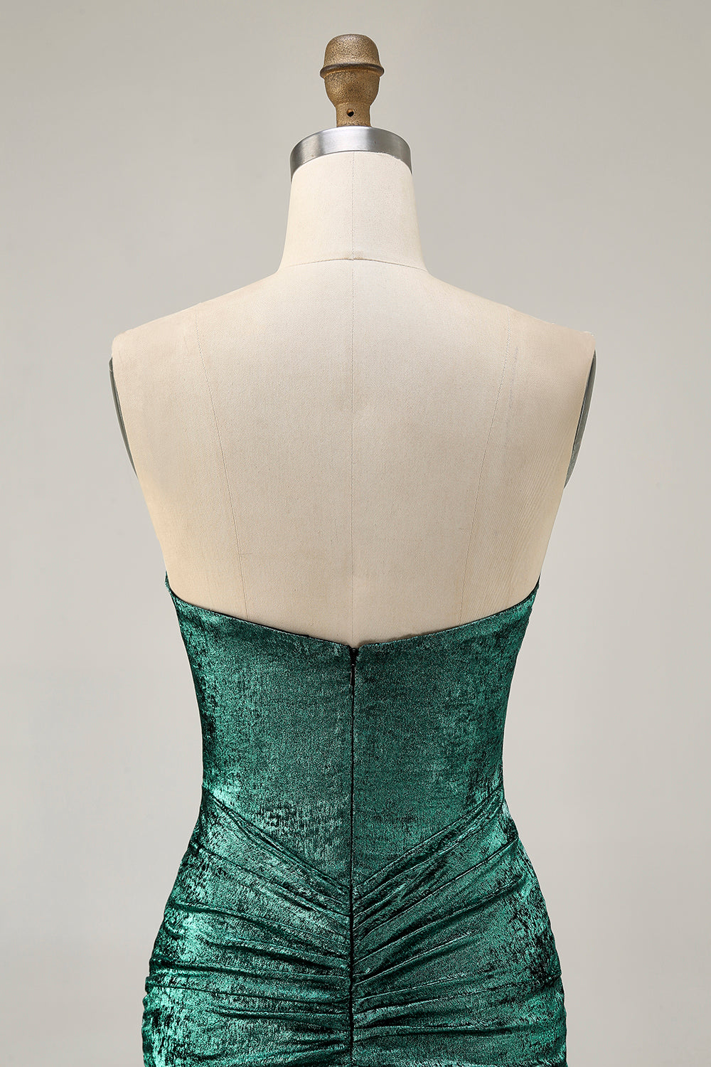 Green Strapless Ruched Bodycon Homecoming Dress with Rhinestones