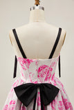 A-Line White Blue Flower Corset Homecoming Dress With Bow
