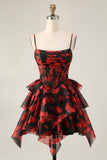 Black Red Corset Tiered A Line Homecoming Dress