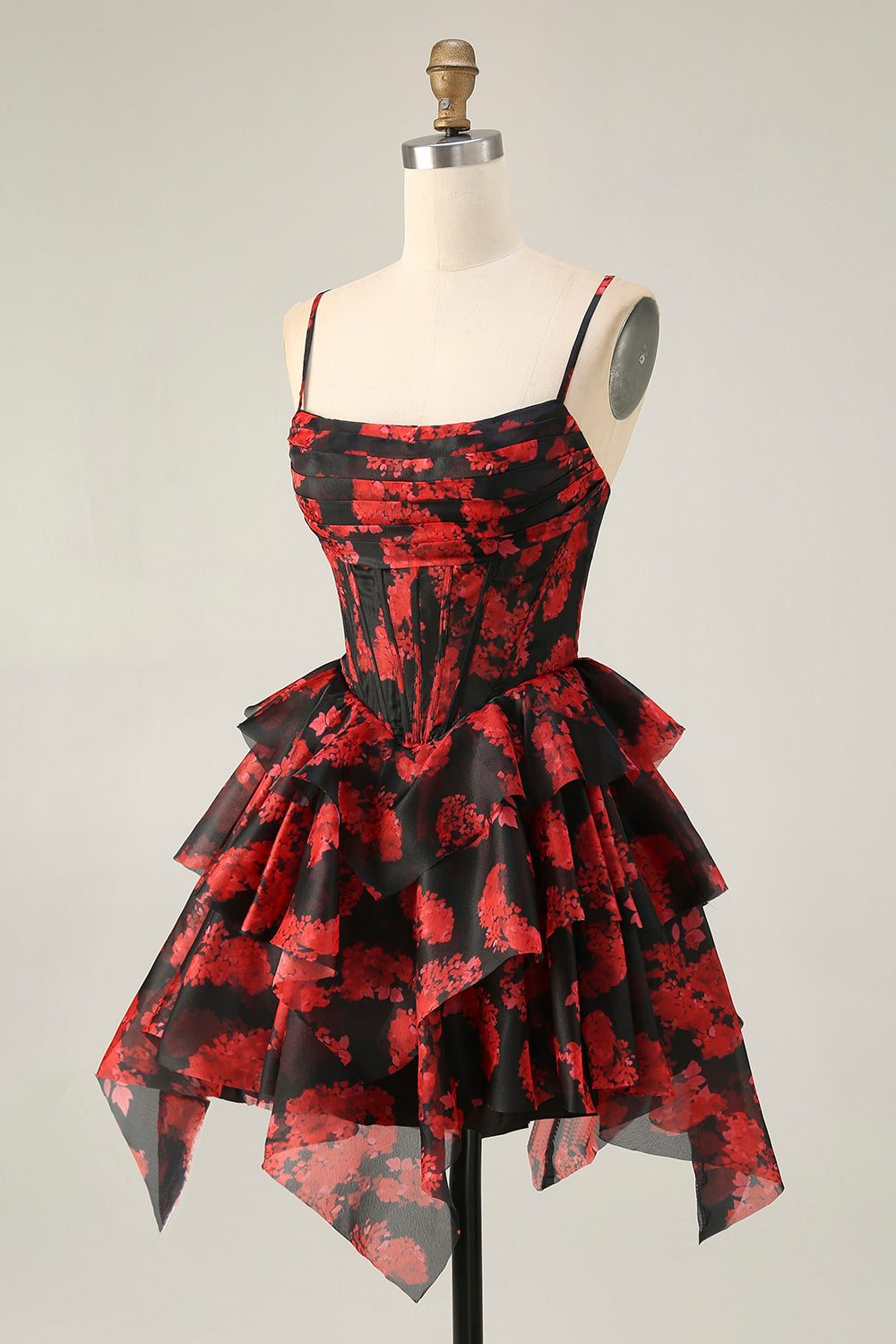 Black Red Corset Tiered A Line Homecoming Dress