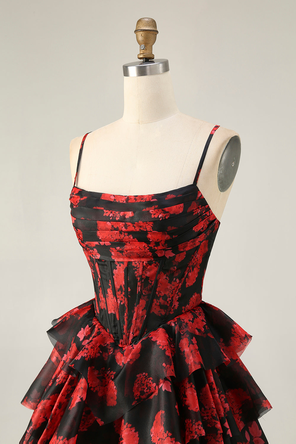 Black Red Corset Tiered A Line Homecoming Dress