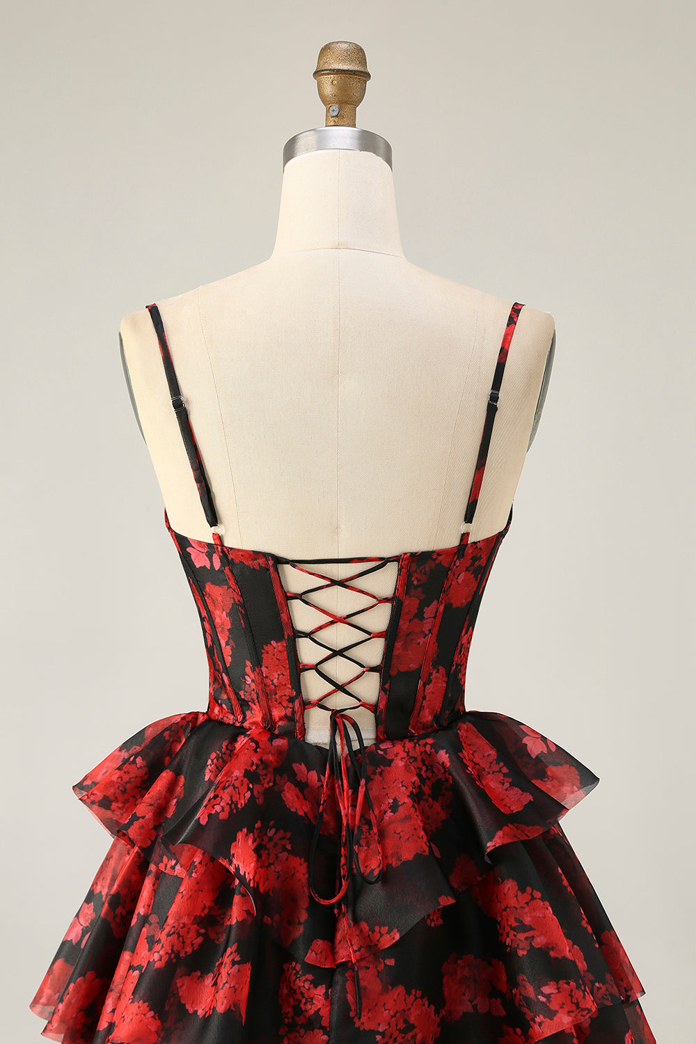 Black Red Corset Tiered A Line Homecoming Dress