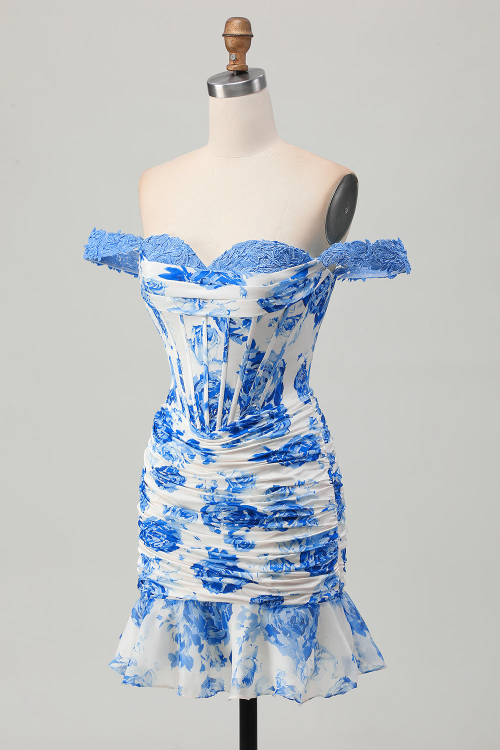 Off The Shoulder White Fuchsia Flower Bodycon Corset Appliqued Homecoming Dress