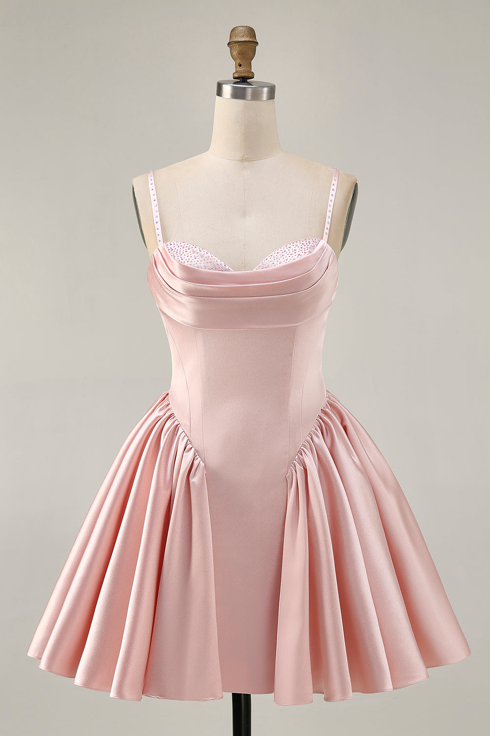 Blush A-Line Spaghetti Straps Satin Homecoming Dress
