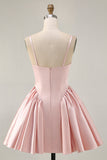 Blush A-Line Spaghetti Straps Satin Homecoming Dress