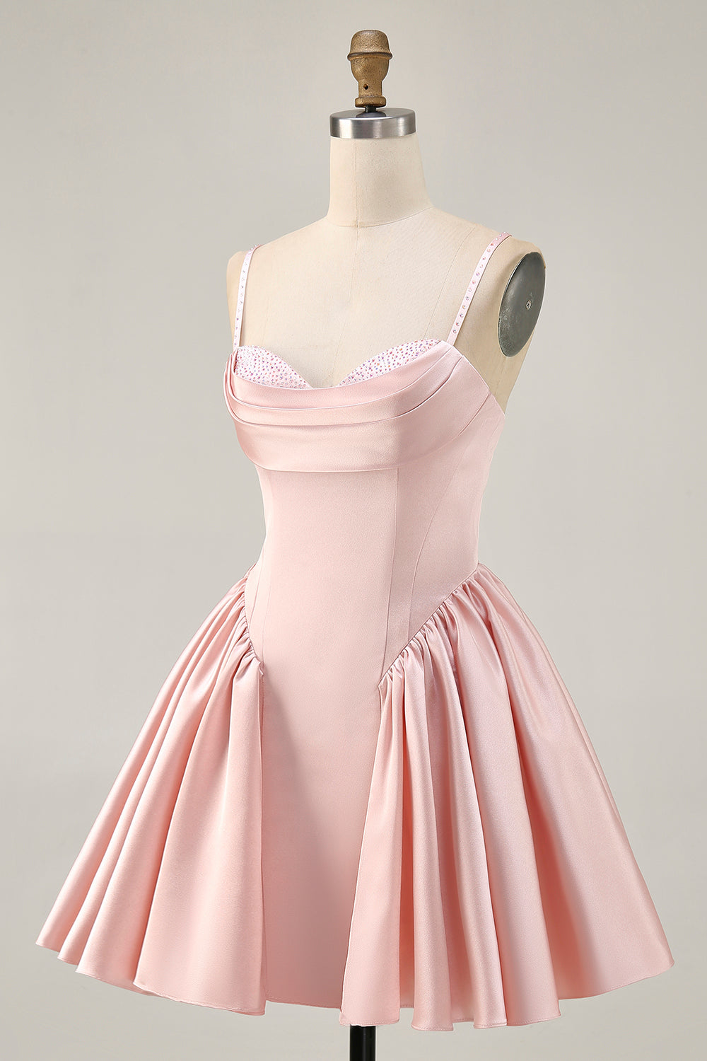 Blush A-Line Spaghetti Straps Satin Homecoming Dress