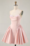 Blush A-Line Spaghetti Straps Satin Homecoming Dress