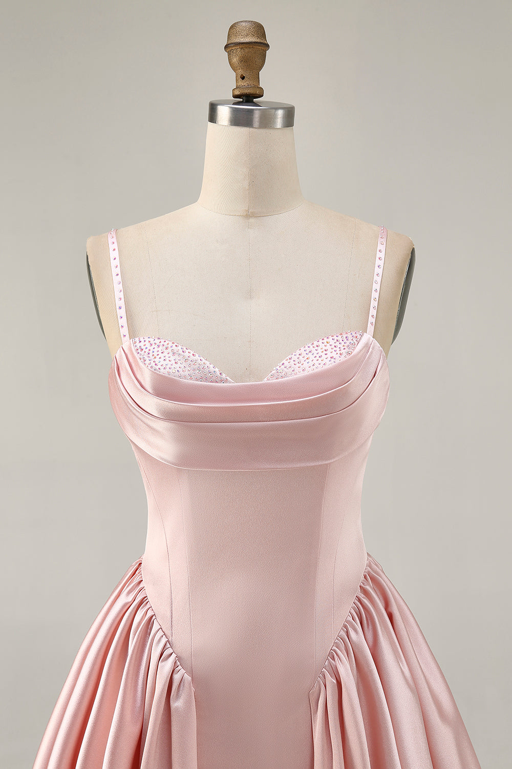 Blush A-Line Spaghetti Straps Satin Homecoming Dress