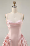 Blush A-Line Spaghetti Straps Satin Homecoming Dress