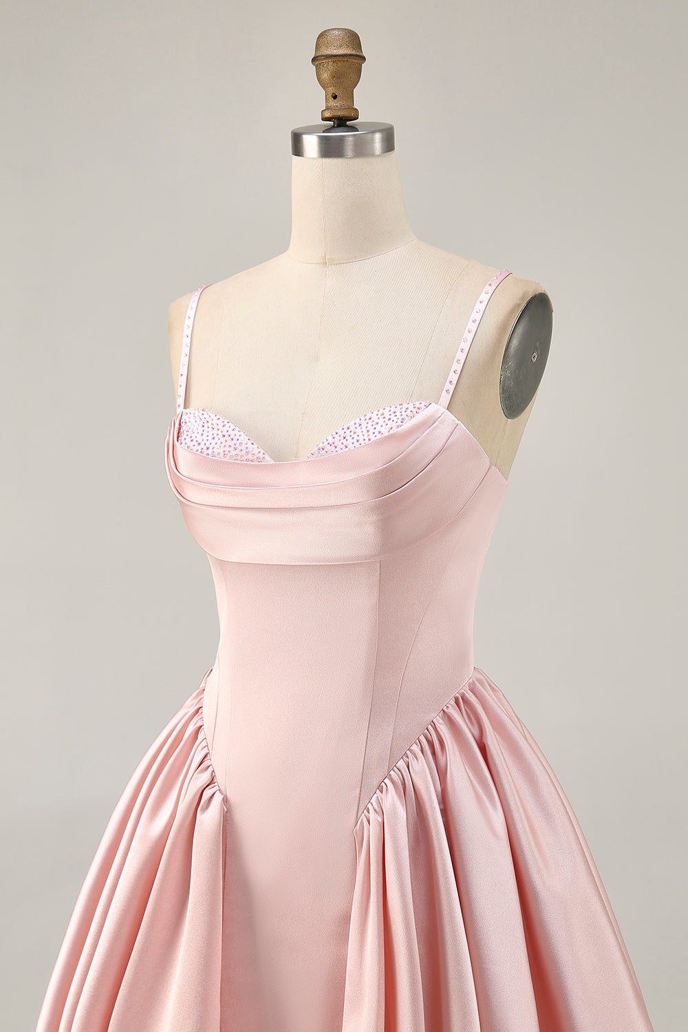Blush A-Line Spaghetti Straps Satin Homecoming Dress