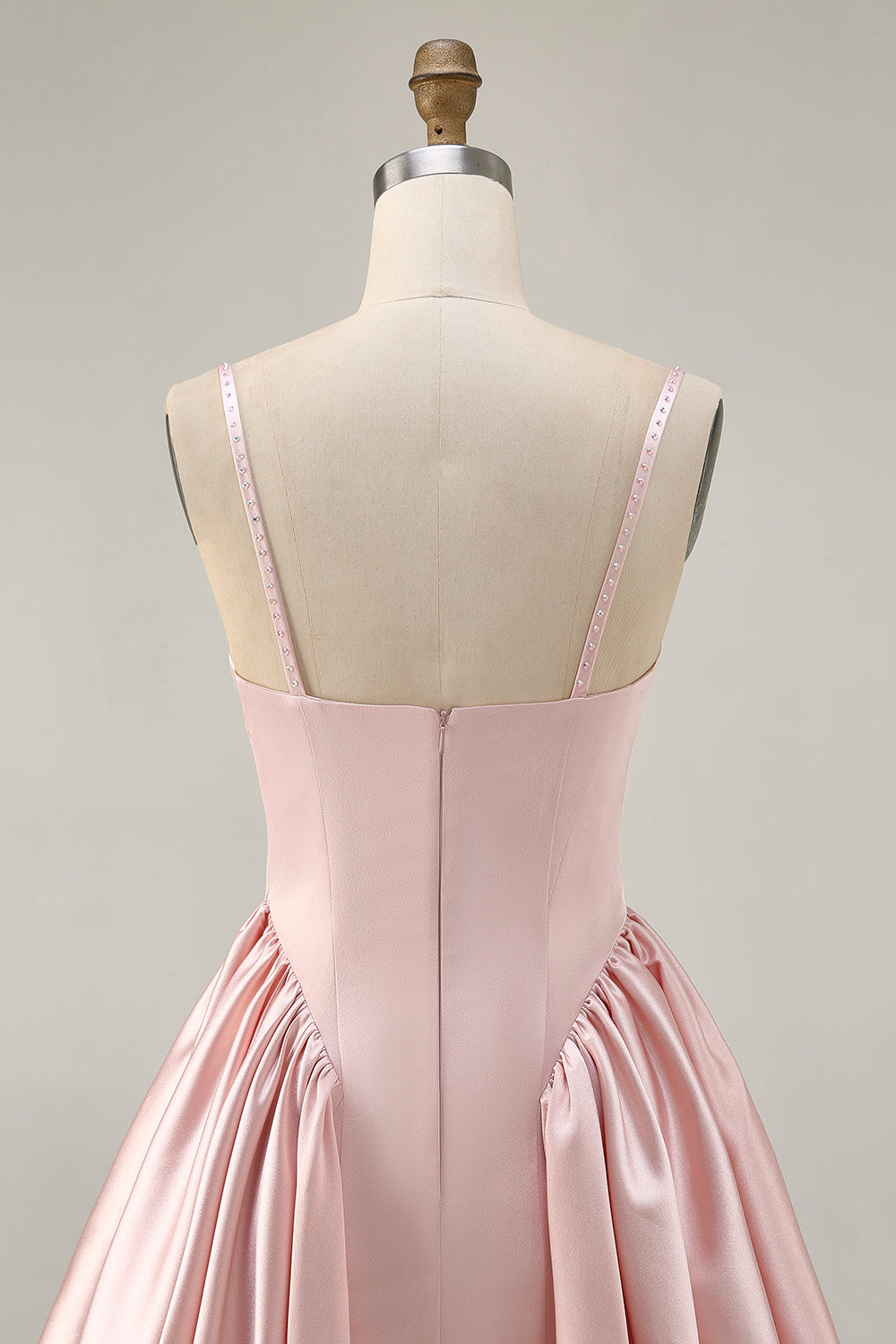 Blush A-Line Spaghetti Straps Satin Homecoming Dress