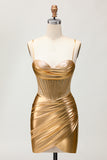 Bodycon Corset Beaded Golden Homecoming Dress with Lace-up Back