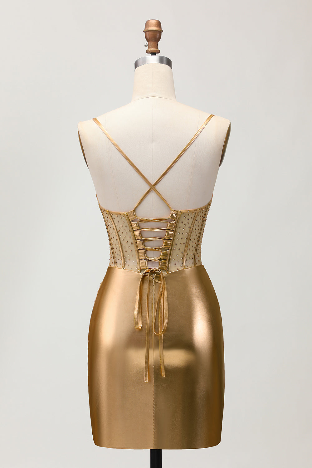 Bodycon Corset Beaded Golden Homecoming Dress with Lace-up Back