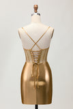 Bodycon Corset Beaded Golden Homecoming Dress with Lace-up Back
