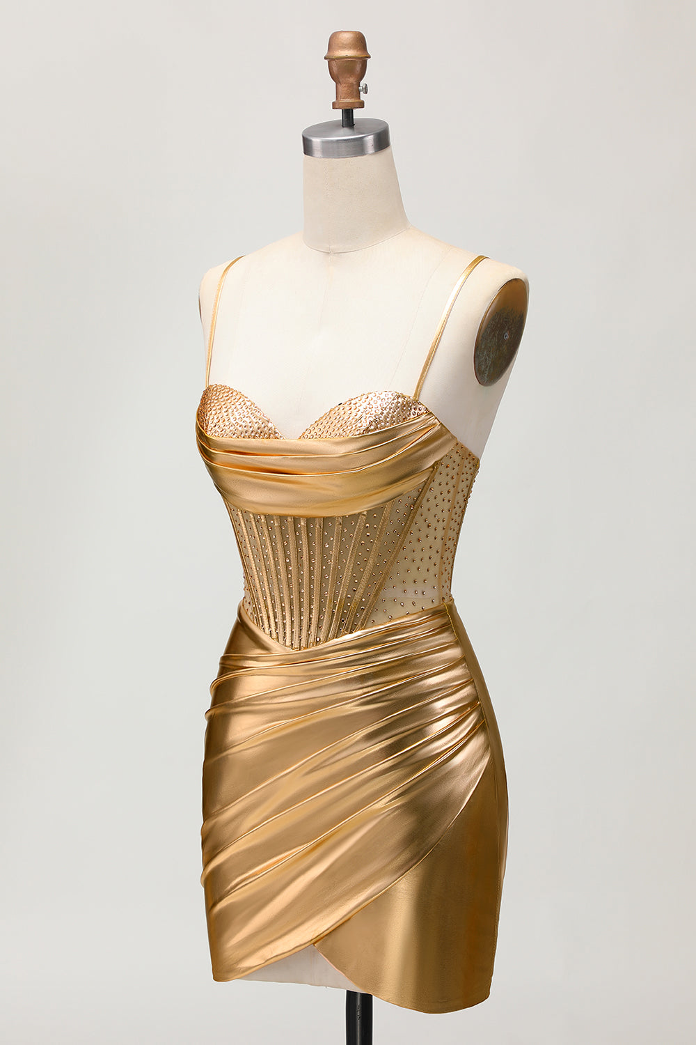 Bodycon Corset Beaded Golden Homecoming Dress with Lace-up Back