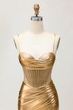 Bodycon Corset Beaded Golden Homecoming Dress with Lace-up Back