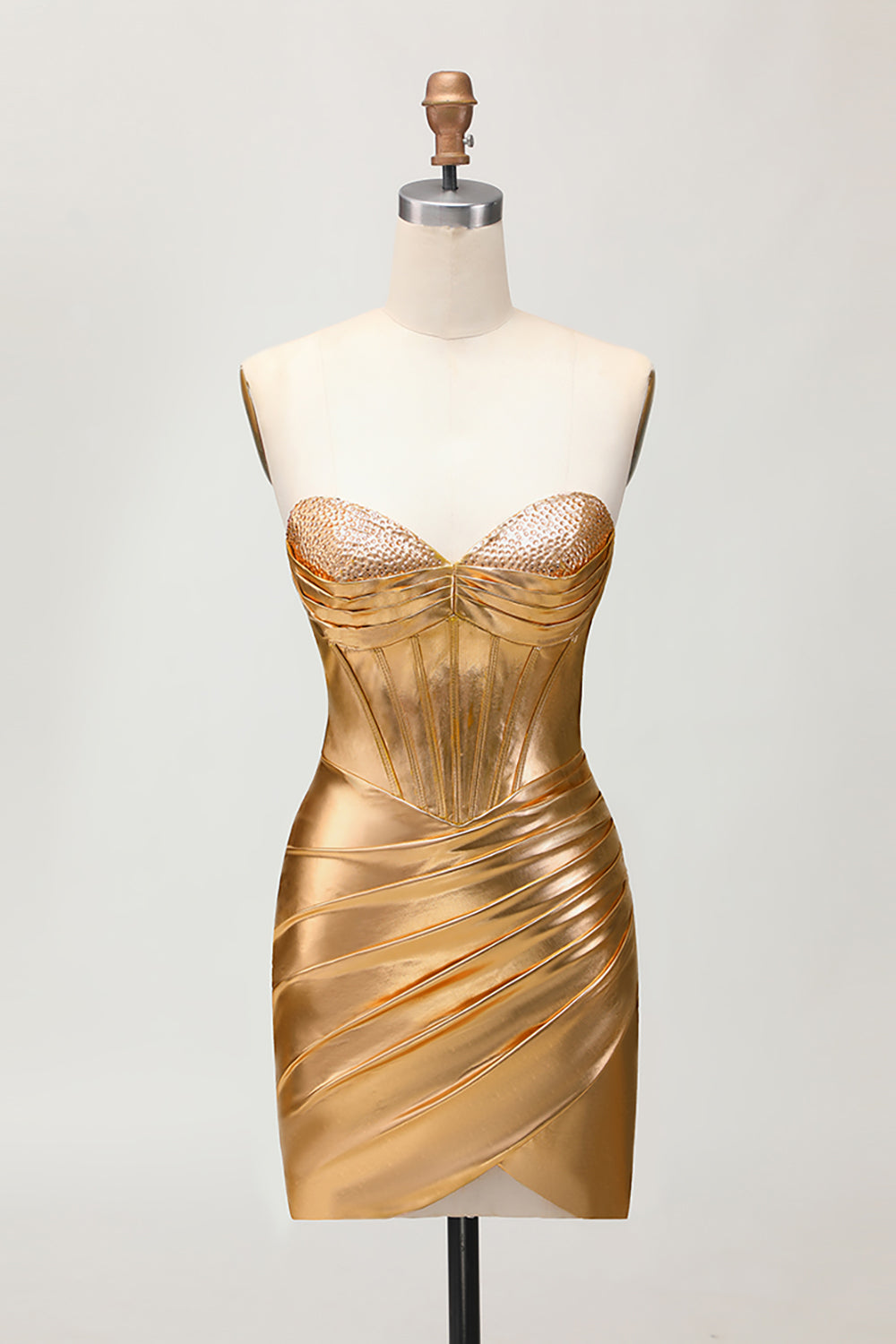 Golden Strapless Corset Tight Homecoming Dress with Beading
