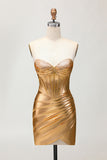 Golden Strapless Corset Tight Homecoming Dress with Beading