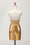 Golden Strapless Corset Tight Homecoming Dress with Beading