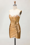 Golden Strapless Corset Tight Homecoming Dress with Beading