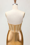 Golden Strapless Corset Tight Homecoming Dress with Beading