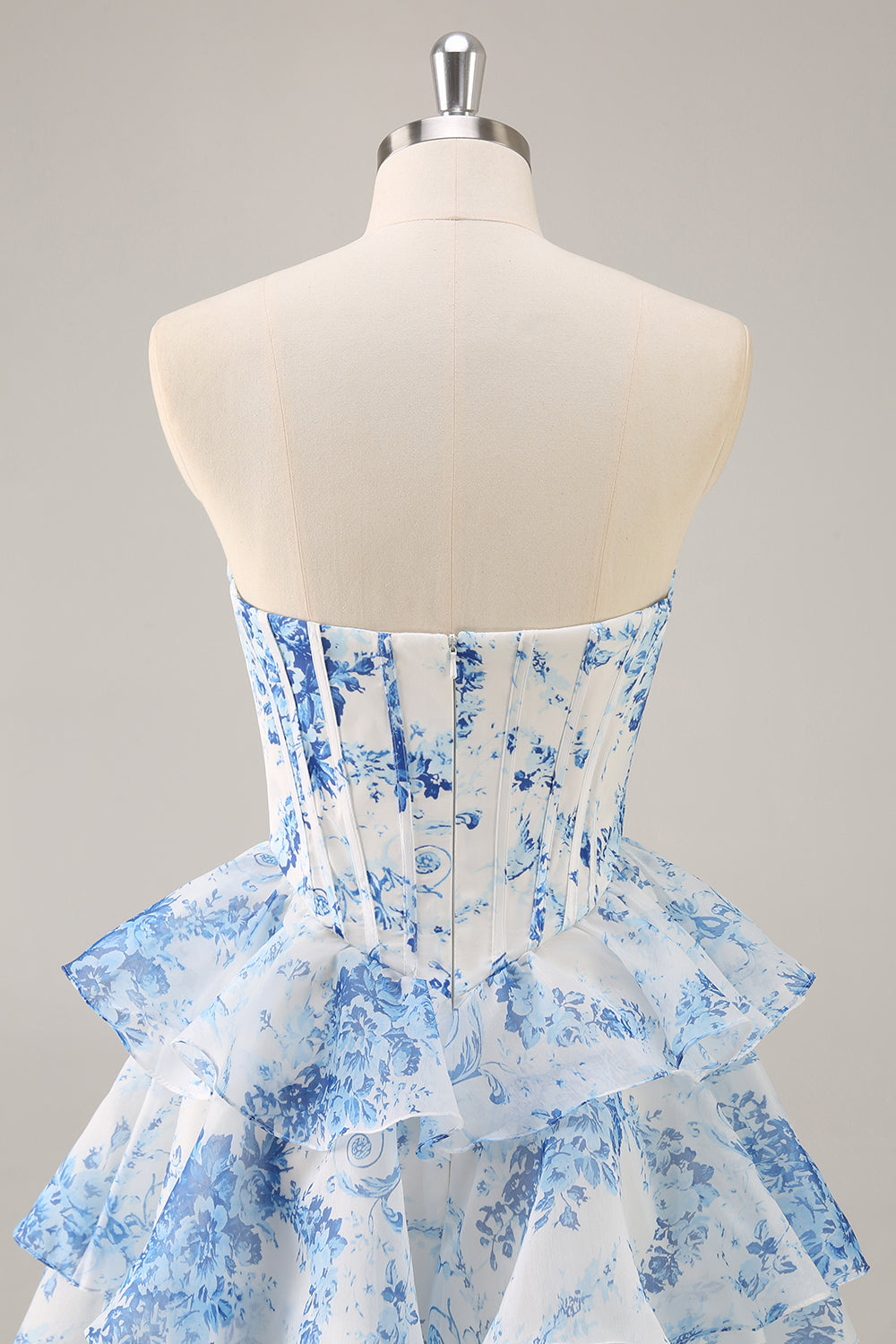 Floral A Line Strapless Corset Tiered Pink Homecoming Dress