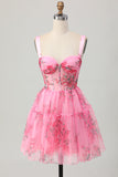 Corset Pink Flower A Line Homecoming Dress
