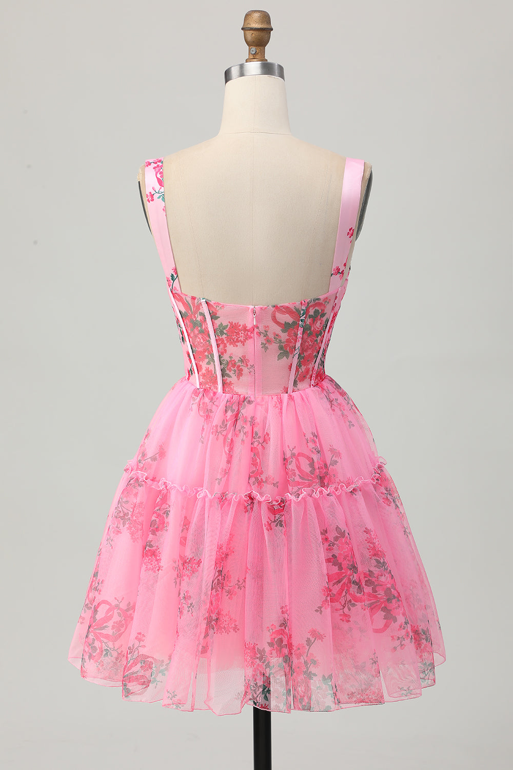 Floral Corset Short A Line Pink Homecoming Dress
