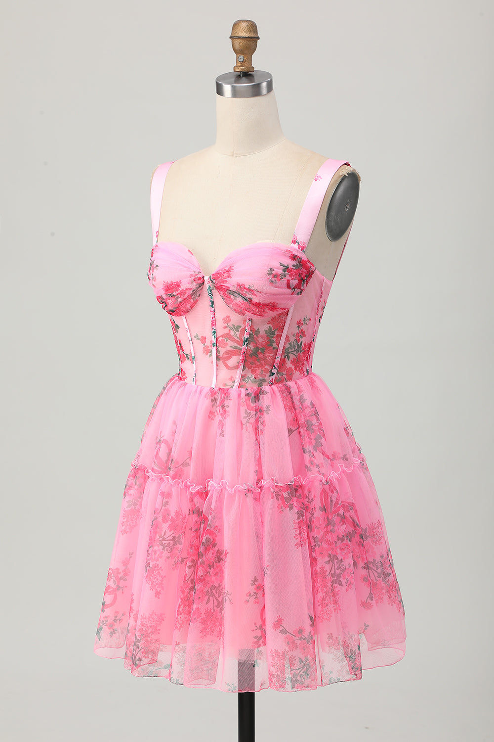 Corset Pink Flower A Line Homecoming Dress