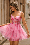 Floral Corset Short A Line Pink Homecoming Dress