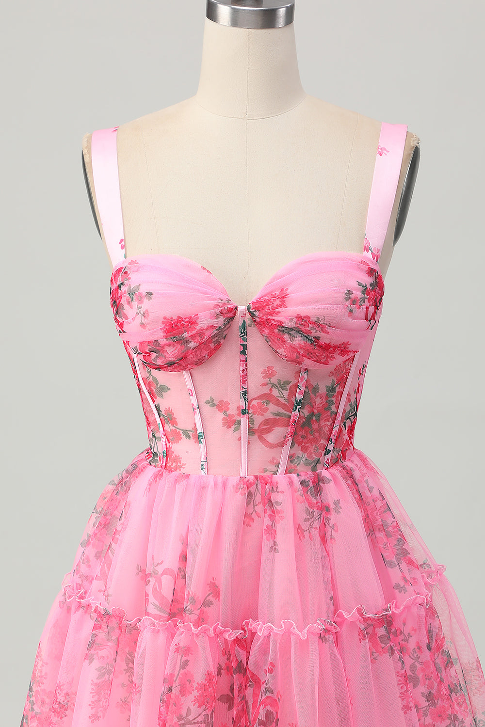 Corset Pink Flower A Line Homecoming Dress