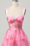 Corset Pink Flower A Line Homecoming Dress