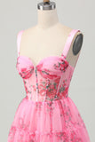 Corset Pink Flower A Line Homecoming Dress