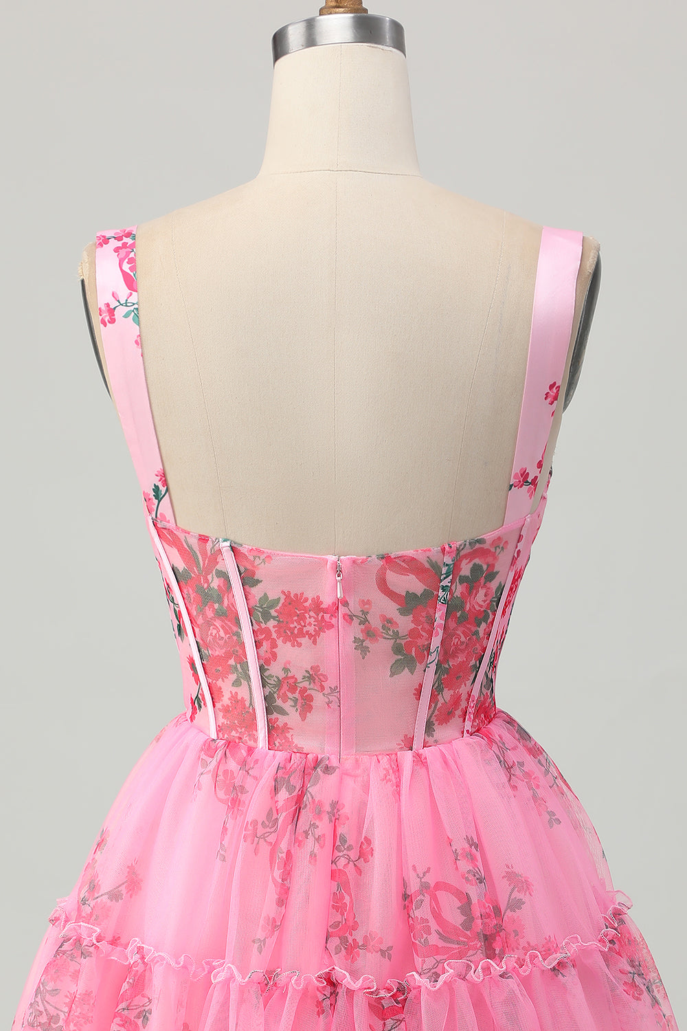 Corset Pink Flower A Line Homecoming Dress