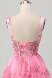 Corset Pink Flower A Line Homecoming Dress