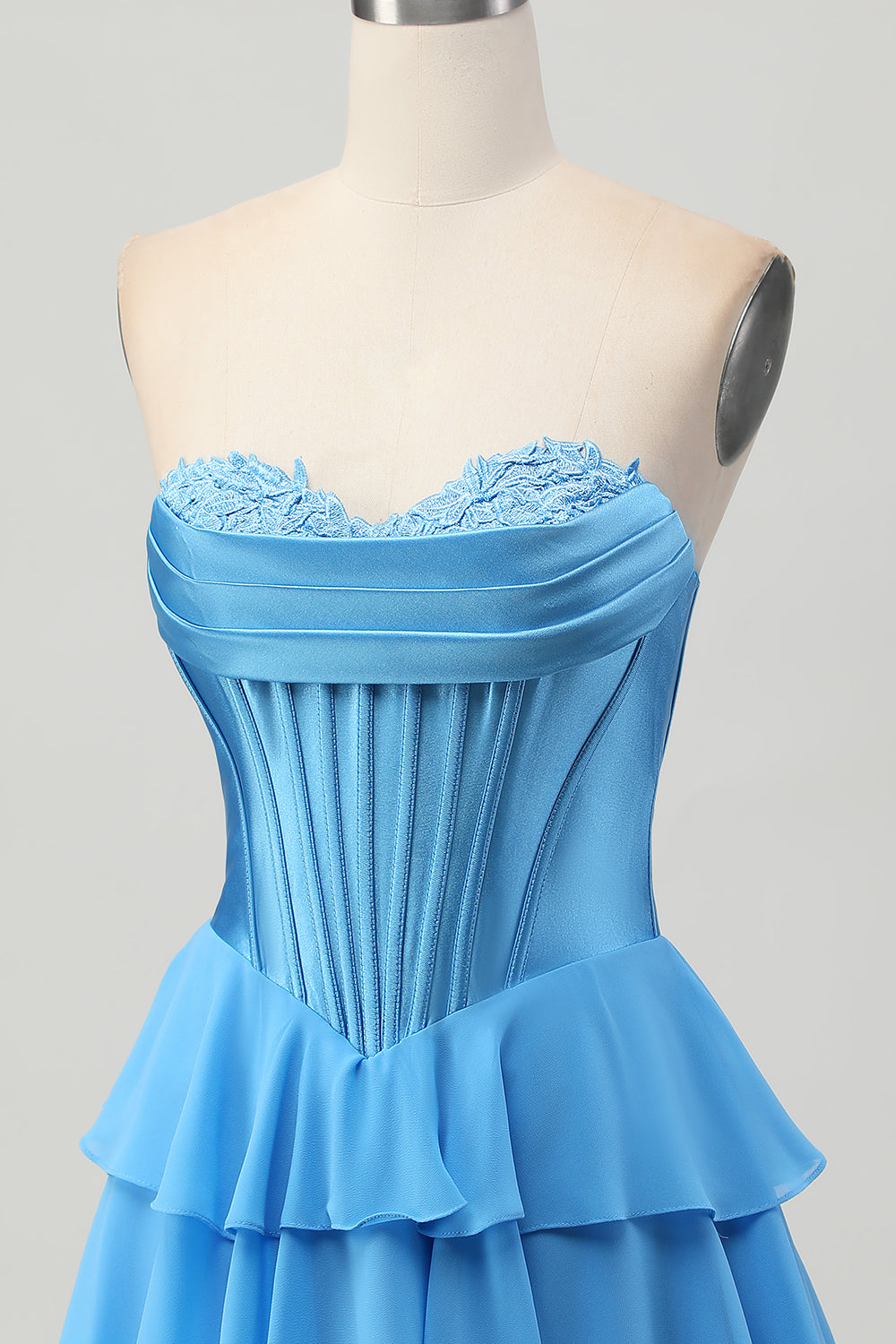 Blue Corset Strapless Tiered A Line Homecoming Dress
