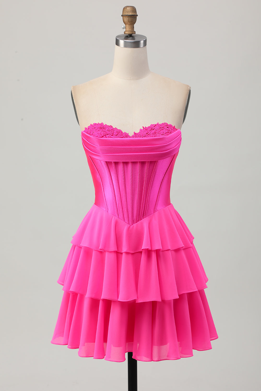 Fuchsia Corset Tiered A Line Strapless Homecoming Dress