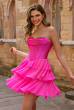 Fuchsia Corset Tiered A Line Strapless Homecoming Dress