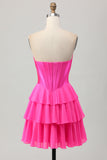 Fuchsia Corset Tiered A Line Strapless Homecoming Dress