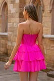 Fuchsia Corset Tiered A Line Strapless Homecoming Dress