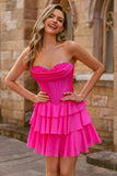 Fuchsia Strapless A-Line Corset Homecoming Dress