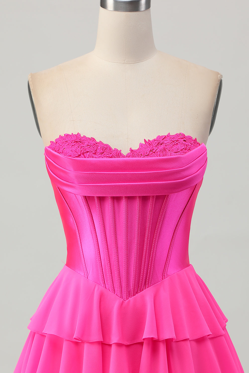 Fuchsia Corset Tiered A Line Strapless Homecoming Dress