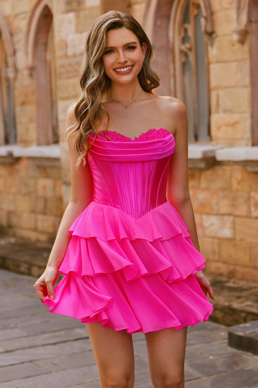 Fuchsia Strapless A-Line Corset Homecoming Dress