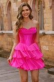 Fuchsia Strapless A-Line Corset Homecoming Dress