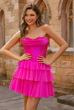 Fuchsia Strapless A-Line Corset Homecoming Dress