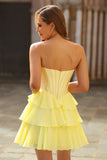 Strapless Corset A Line Tiered Yellow Homecoming Dress