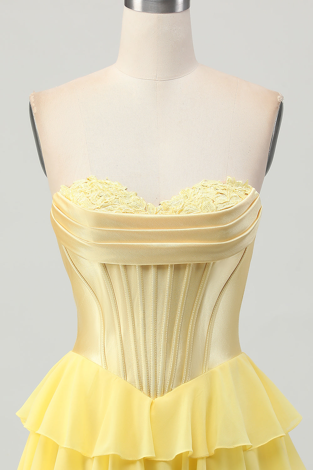 Strapless Corset A Line Tiered Yellow Homecoming Dress