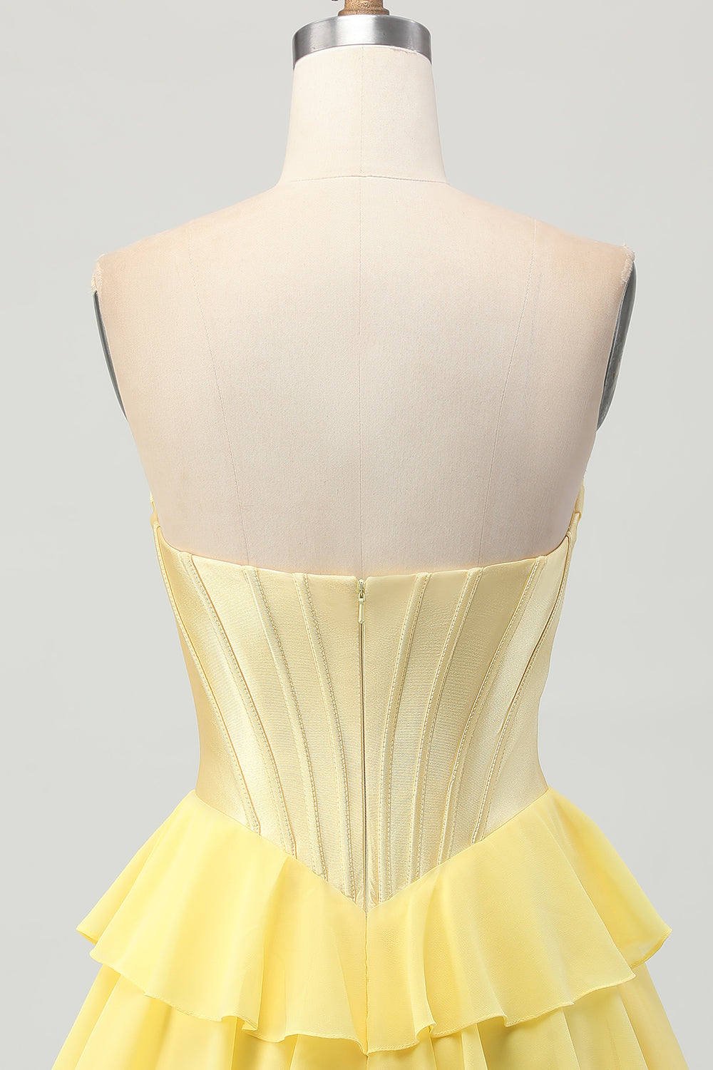 Strapless Corset A Line Tiered Yellow Homecoming Dress