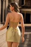 Corset Satin Bodycon Golden Homecoming Dress With Appliques