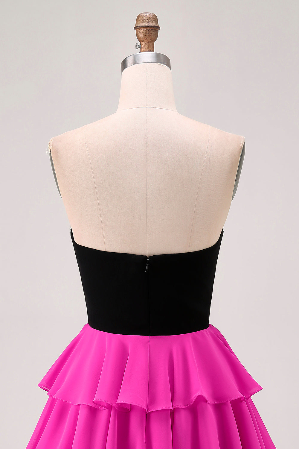 Black Fuchsia Strapless Tiered Cut Out A Line Homecoming Dress